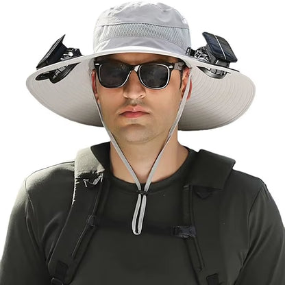 Stylish Wide Brim Solar Fan Hat for Outdoor Fishing - UPF 50+ Sun Protection for Men and Women