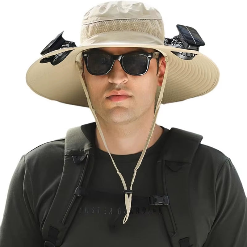 Stylish Wide Brim Solar Fan Hat for Outdoor Fishing - UPF 50+ Sun Protection for Men and Women