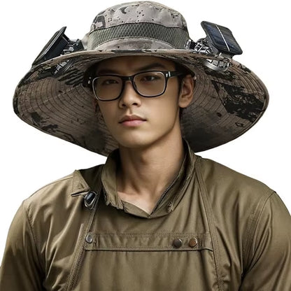 Stylish Wide Brim Solar Fan Hat for Outdoor Fishing - UPF 50+ Sun Protection for Men and Women