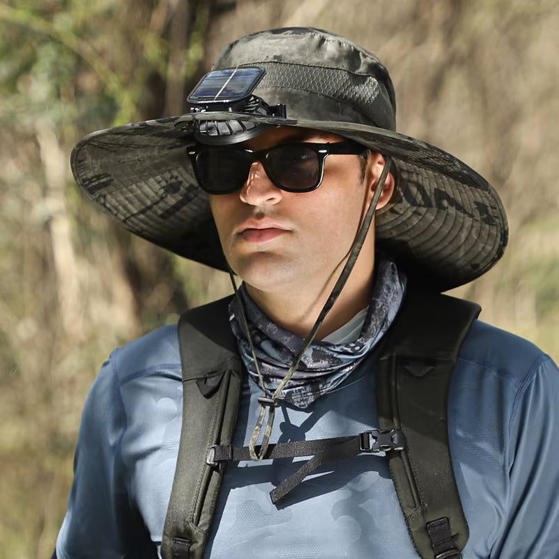 Stylish Wide Brim Solar Fan Hat for Outdoor Fishing - UPF 50+ Sun Protection for Men and Women
