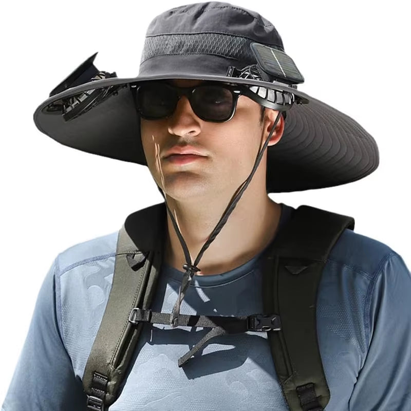 Stylish Wide Brim Solar Fan Hat for Outdoor Fishing - UPF 50+ Sun Protection for Men and Women