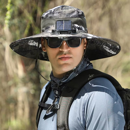 Stylish Wide Brim Solar Fan Hat for Outdoor Fishing - UPF 50+ Sun Protection for Men and Women