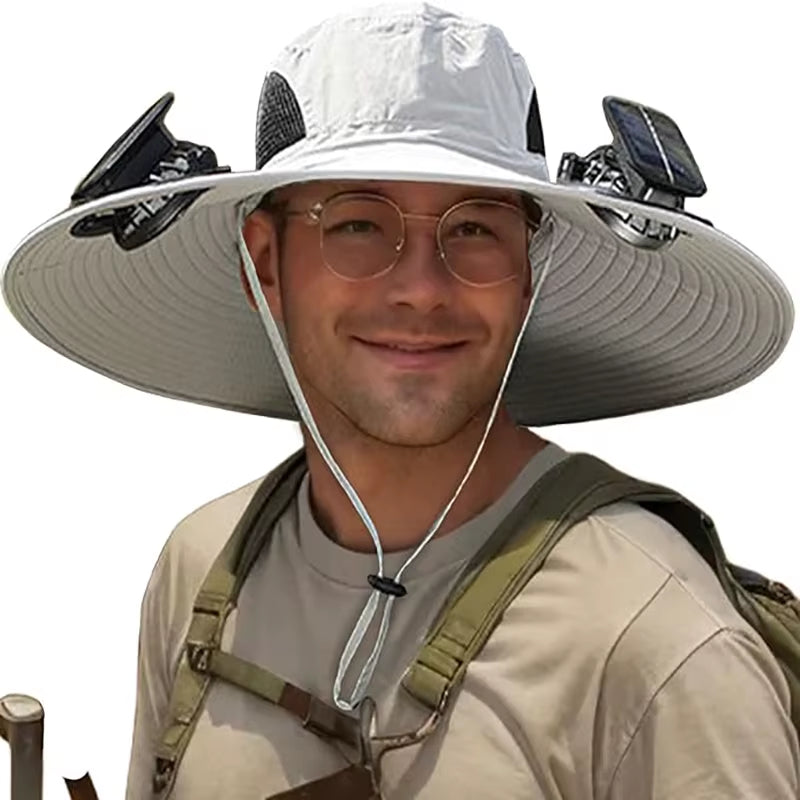 Stylish Wide Brim Solar Fan Hat for Outdoor Fishing - UPF 50+ Sun Protection for Men and Women