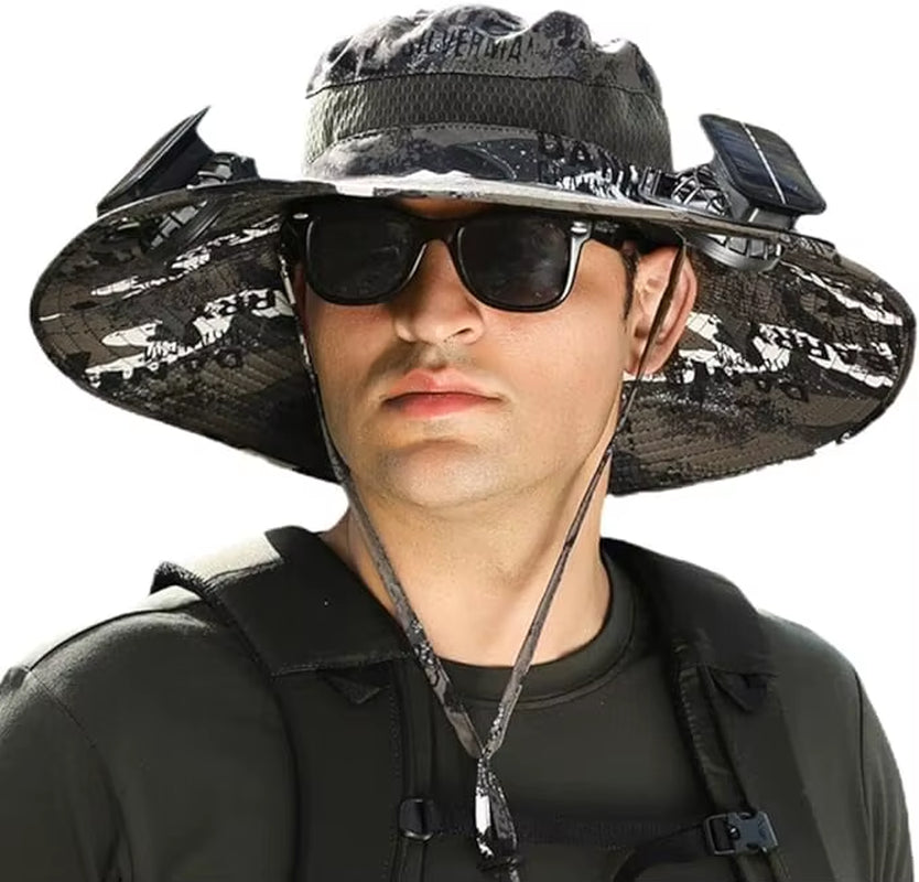Stylish Wide Brim Solar Fan Hat for Outdoor Fishing - UPF 50+ Sun Protection for Men and Women