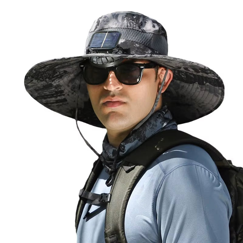 Stylish Wide Brim Solar Fan Hat for Outdoor Fishing - UPF 50+ Sun Protection for Men and Women
