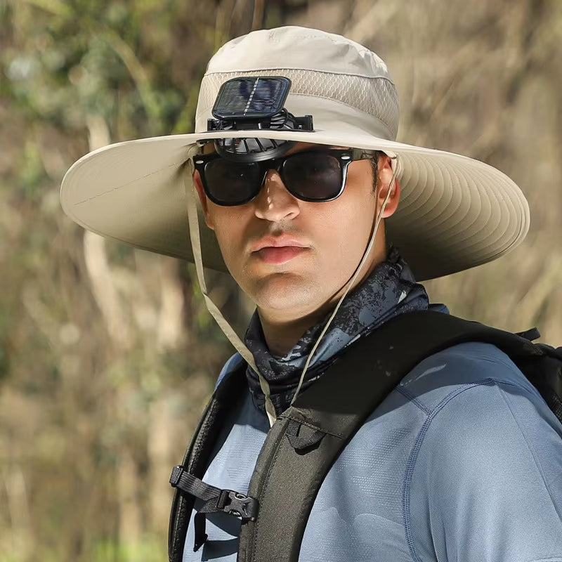 Stylish Wide Brim Solar Fan Hat for Outdoor Fishing - UPF 50+ Sun Protection for Men and Women