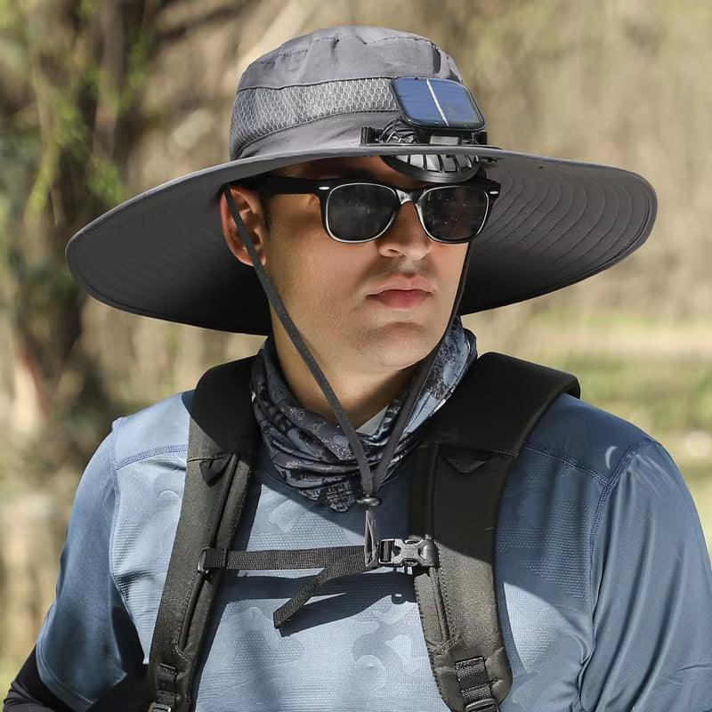 Stylish Wide Brim Solar Fan Hat for Outdoor Fishing - UPF 50+ Sun Protection for Men and Women