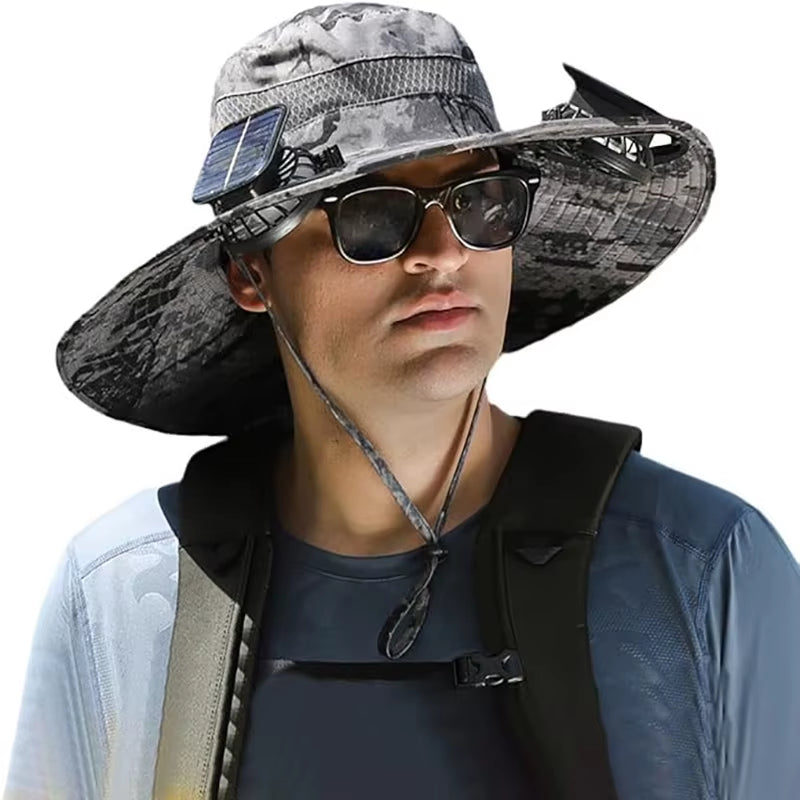 Stylish Wide Brim Solar Fan Hat for Outdoor Fishing - UPF 50+ Sun Protection for Men and Women