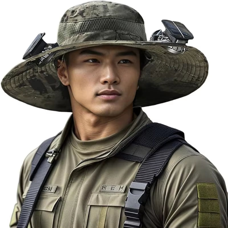Stylish Wide Brim Solar Fan Hat for Outdoor Fishing - UPF 50+ Sun Protection for Men and Women