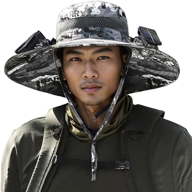 Stylish Wide Brim Solar Fan Hat for Outdoor Fishing - UPF 50+ Sun Protection for Men and Women