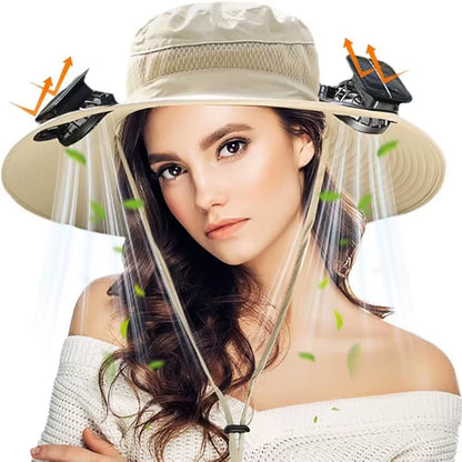 Stylish Wide Brim Solar Fan Hat for Outdoor Fishing - UPF 50+ Sun Protection for Men and Women