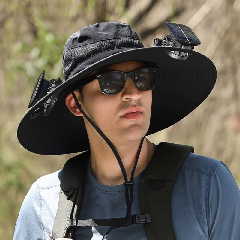 Stylish Wide Brim Solar Fan Hat for Outdoor Fishing - UPF 50+ Sun Protection for Men and Women